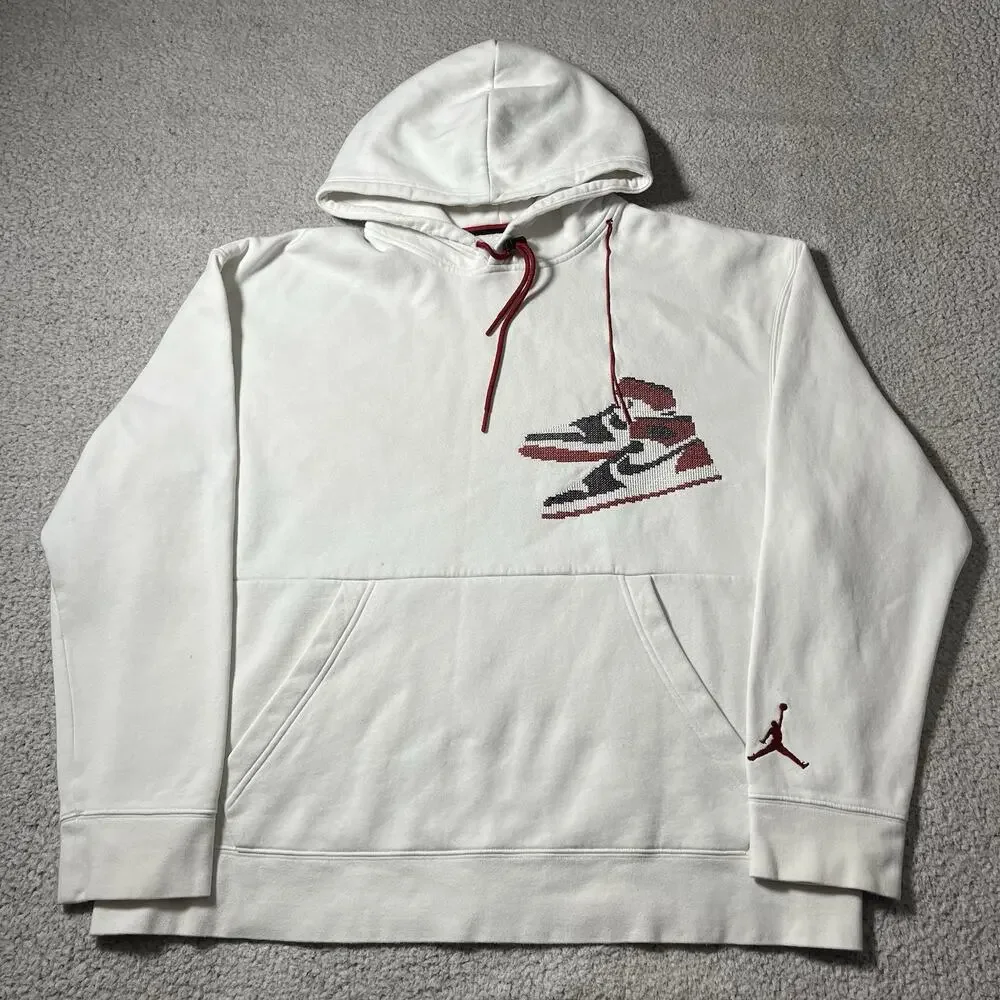 Air Jordan Hoodie Mens XL White Jumpman Holiday Sweatshirt Hanging Shoes Logo